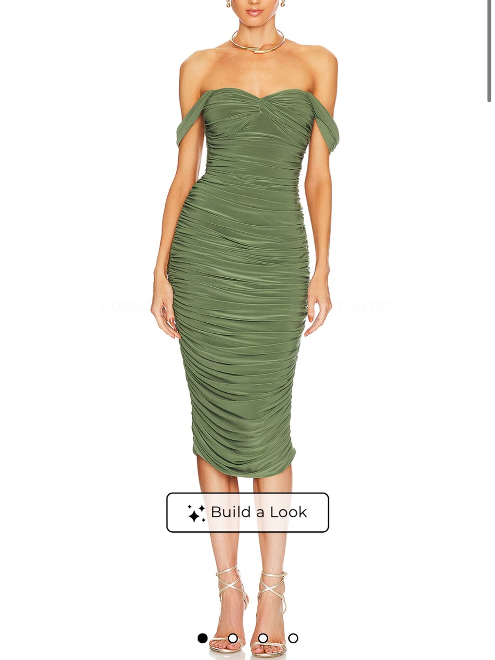 NORMA KAMALI Off-Shoulder Olive Green Ruched Bodycon Dress